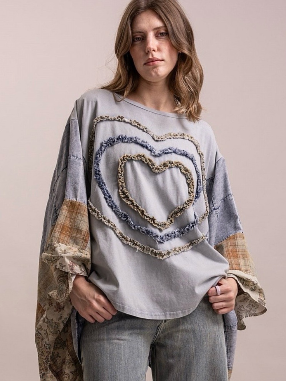 💕Coming Soon! Blue velvet Heart Patchwork Poncho Top